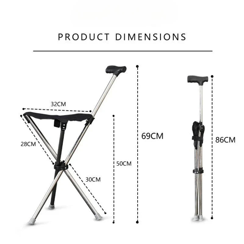 Foldable Walking Stick with Built-In Seat