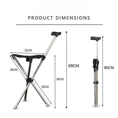 Foldable Walking Stick with Built-In Seat