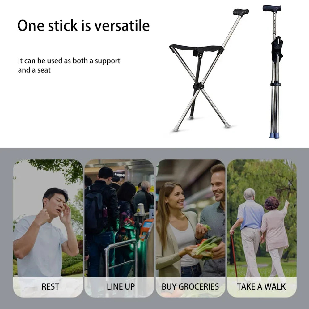 Foldable Walking Stick with Built-In Seat