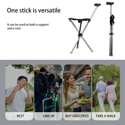 Foldable Walking Stick with Built-In Seat