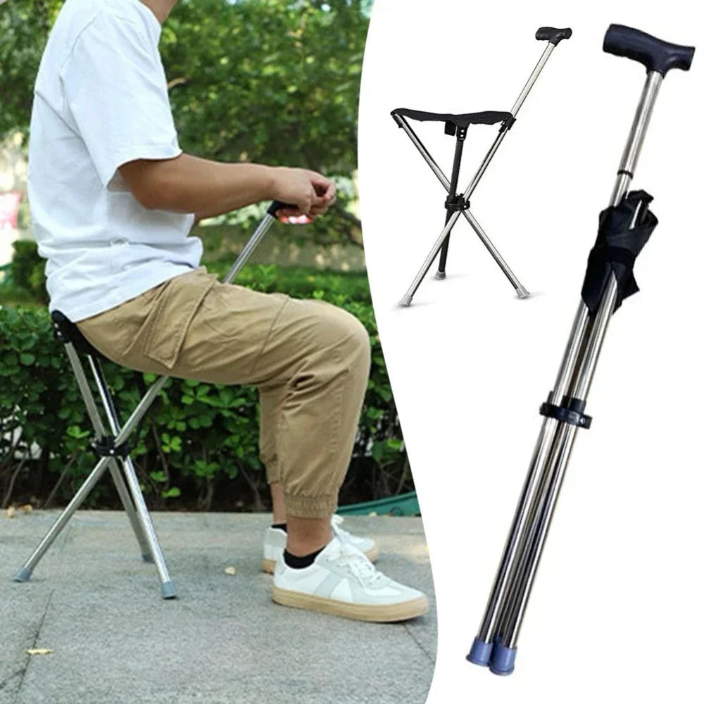 Foldable Walking Stick with Built-In Seat