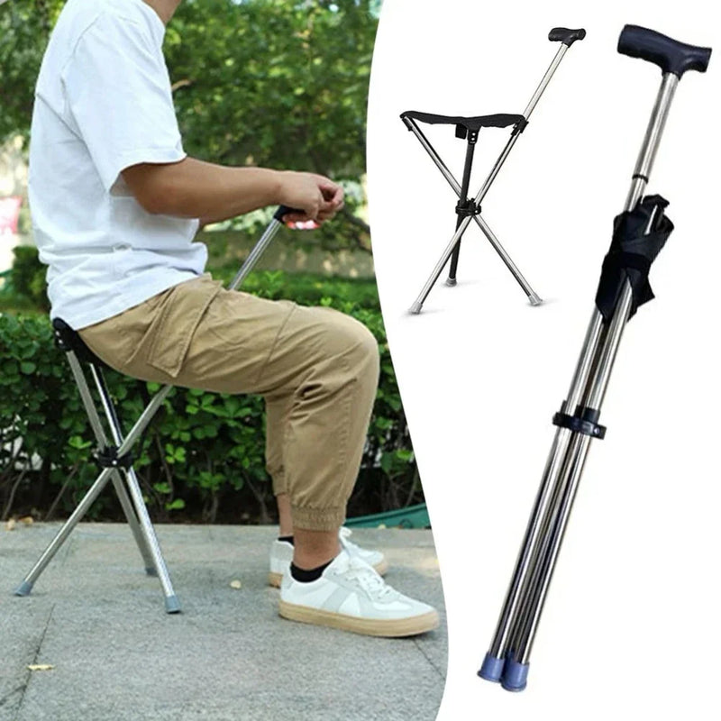 Foldable Walking Stick with Built-In Seat