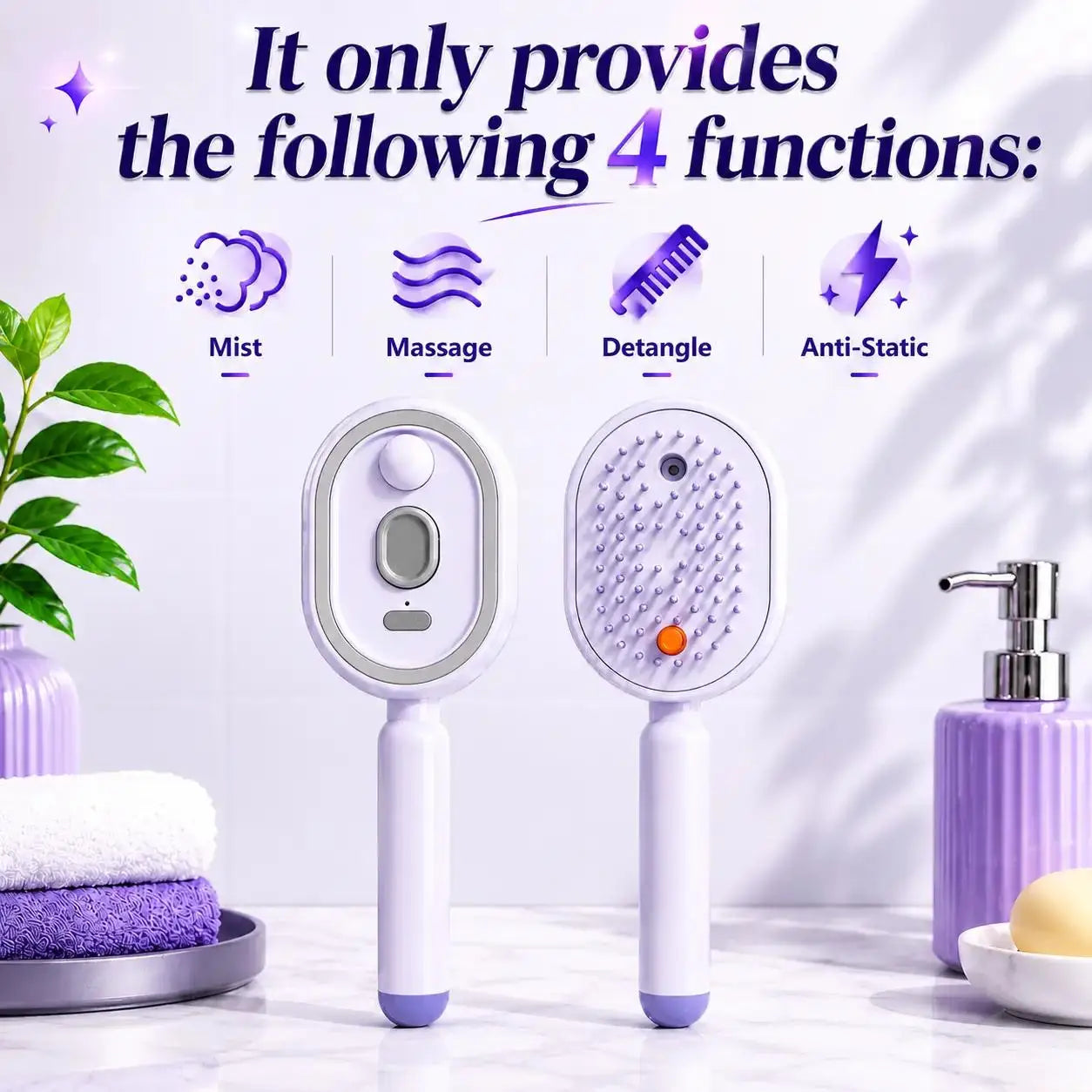 2-in-1 Misting Hair Brush with Retractable Water Spray