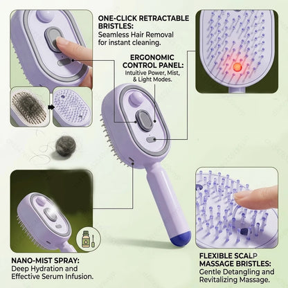 2-in-1 Misting Hair Brush with Retractable Water Spray