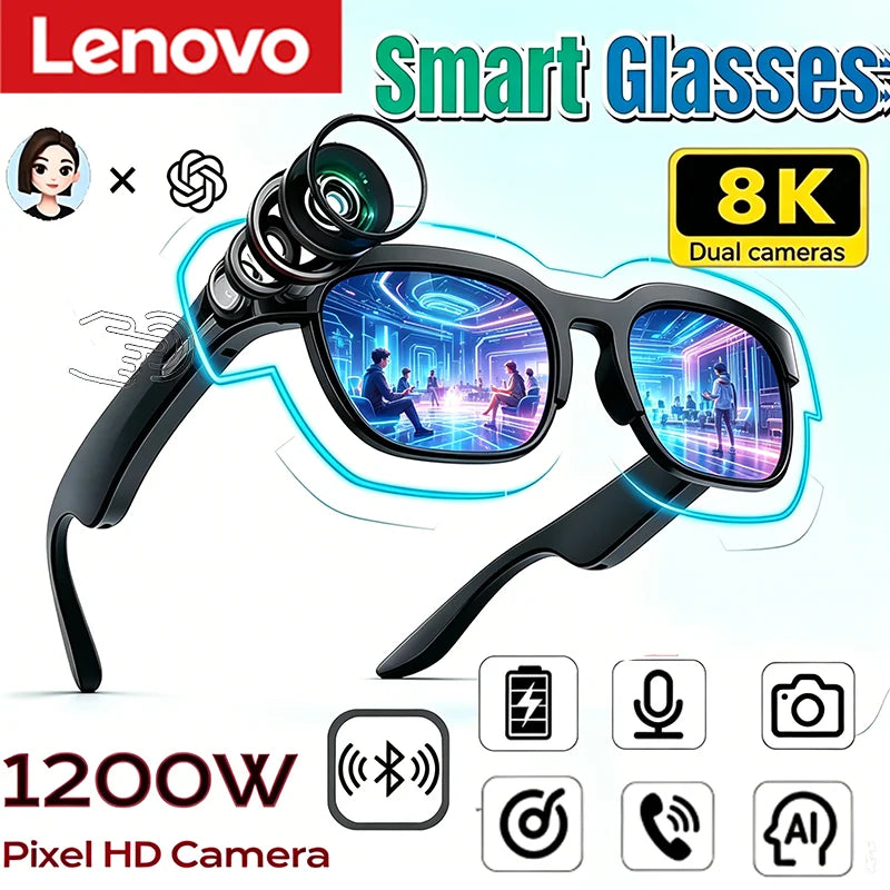 Lenovo AI Smart Glasses with Real-Time Translation and Bluetooth Audio